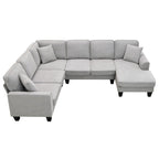 ```json
[
  {
    "type": "video",
    "content": "VIDEO provided"
  },
  {
    "type": "text",
    "content": "[Neu] 108*85.5 Modernes U-förmiges Ecksofa, 7-Sitzer Stoff Ecksofa-Set mit 3 Kissen für Wohnzi"
  }
]
```