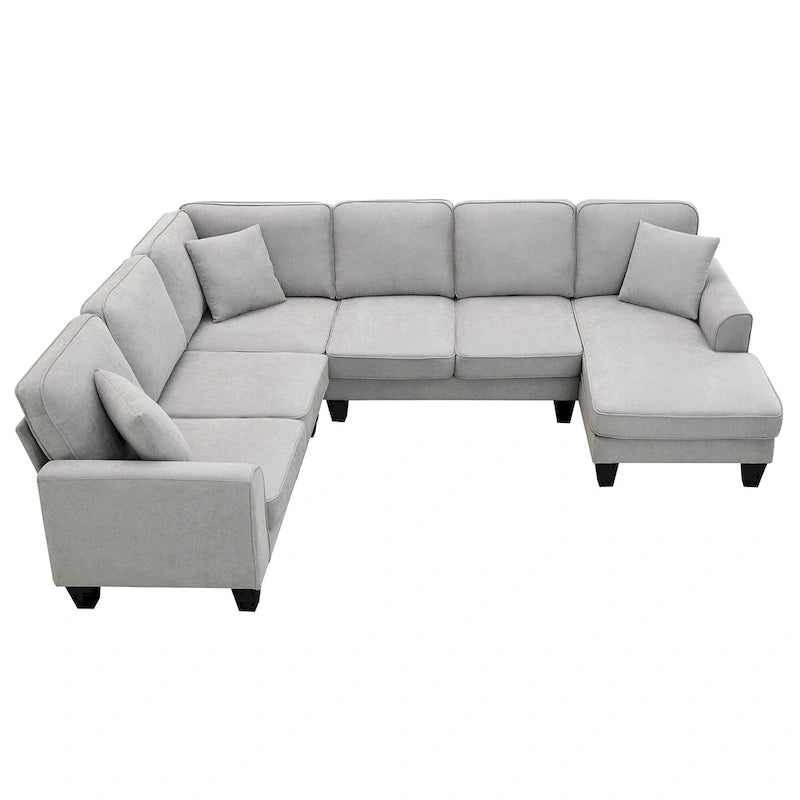 ```json
[
  {
    "type": "video",
    "content": "VIDEO provided"
  },
  {
    "type": "text",
    "content": "[Neu] 108*85.5 Modernes U-förmiges Ecksofa, 7-Sitzer Stoff Ecksofa-Set mit 3 Kissen für Wohnzi"
  }
]
```