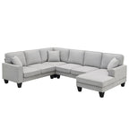 ```json
[
  {
    "type": "video",
    "content": "VIDEO provided"
  },
  {
    "type": "text",
    "content": "[Neu] 108*85.5 Modernes U-förmiges Ecksofa, 7-Sitzer Stoff Ecksofa-Set mit 3 Kissen für Wohnzi"
  }
]
```