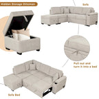 87,4 Schlafsofa, 2 in 1 Ausziehbares Schlafsofa L-Form mit Stauraum-Ottomane für Wohnzimmer, Schlafzimmer und kleine Wohnungen