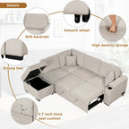 87,4 Schlafsofa, 2 in 1 Ausziehbares Schlafsofa L-Form mit Stauraum-Ottomane für Wohnzimmer, Schlafzimmer und kleine Wohnungen