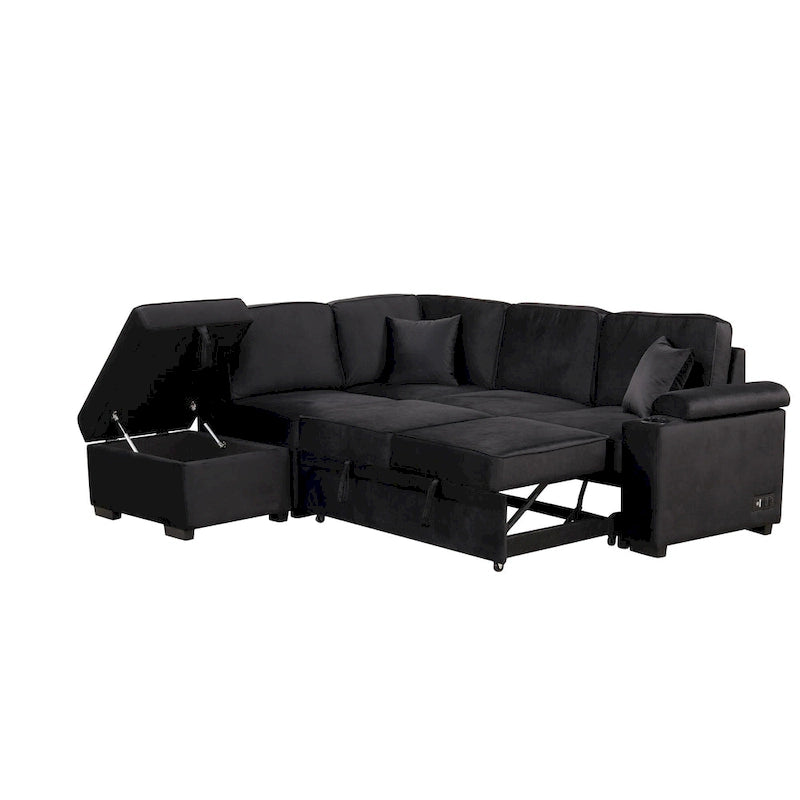 87,4 Schlafsofa, 2 in 1 Ausziehbares Schlafsofa L-Form mit Stauraum-Ottomane für Wohnzimmer, Schlafzimmer und kleine Wohnungen