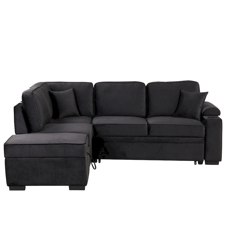 87,4 Schlafsofa, 2 in 1 Ausziehbares Schlafsofa L-Form mit Stauraum-Ottomane für Wohnzimmer, Schlafzimmer und kleine Wohnungen