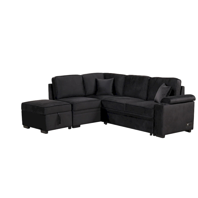 87,4 Schlafsofa, 2 in 1 Ausziehbares Schlafsofa L-Form mit Stauraum-Ottomane für Wohnzimmer, Schlafzimmer und kleine Wohnungen