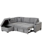 87,4 Schlafsofa, 2 in 1 Ausziehbares Schlafsofa L-Form mit Stauraum-Ottomane für Wohnzimmer, Schlafzimmer und kleine Wohnungen