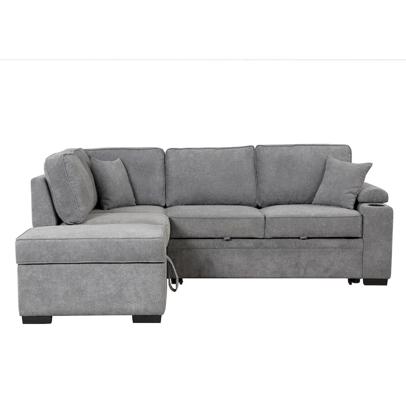 87,4 Schlafsofa, 2 in 1 Ausziehbares Schlafsofa L-Form mit Stauraum-Ottomane für Wohnzimmer, Schlafzimmer und kleine Wohnungen