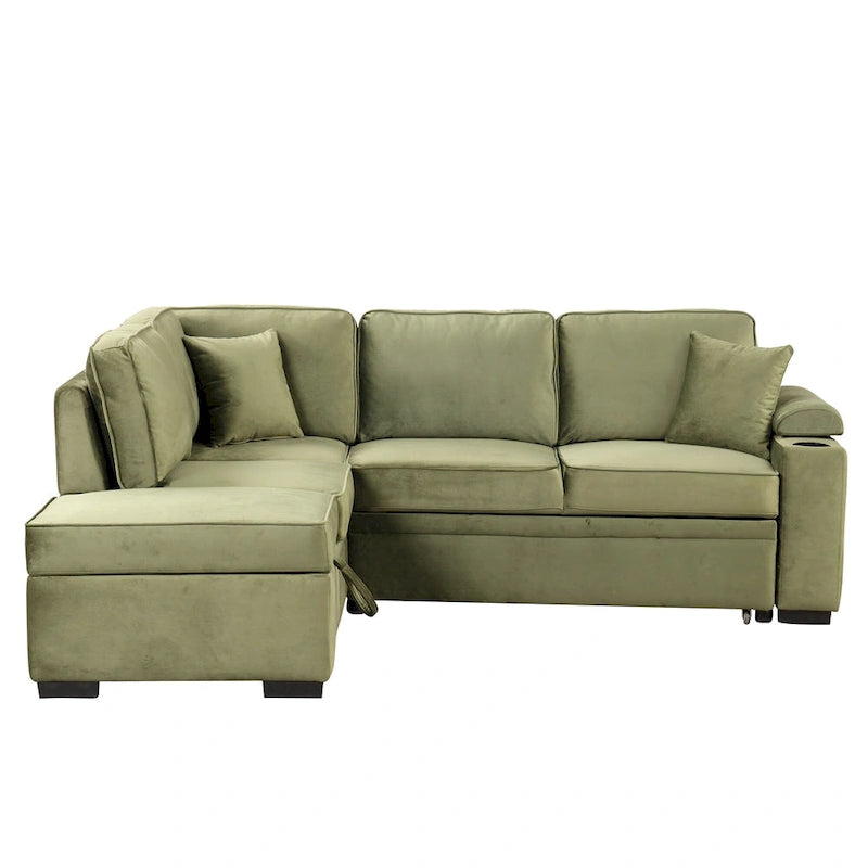 87,4 Schlafsofa, 2 in 1 Ausziehbares Schlafsofa L-Form mit Stauraum-Ottomane für Wohnzimmer, Schlafzimmer und kleine Wohnungen