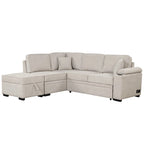 87,4 Schlafsofa, 2 in 1 Ausziehbares Schlafsofa L-Form mit Stauraum-Ottomane für Wohnzimmer, Schlafzimmer und kleine Wohnungen