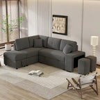 87.7 Schlafsofa, ausziehbares Sofa mit Stauraum-Ottomane, 2 Wurfkissen, 2 Hockern, kabellosem Ladegerät und zwei