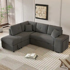 87.7 Schlafsofa, ausziehbares Sofa mit Stauraum-Ottomane, 2 Wurfkissen, 2 Hockern, kabellosem Ladegerät und zwei