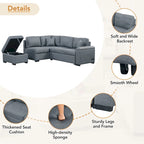 Schlafsofa, Ecksofa in L-Form mit Stauraum-Ottomane und verstecktem Armlehnen-Stauraum sowie USB-Ladefunktion für Wohnzimmer Ap