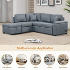 Schlafsofa, Ecksofa in L-Form mit Stauraum-Ottomane und verstecktem Armlehnen-Stauraum sowie USB-Ladefunktion für Wohnzimmer Ap