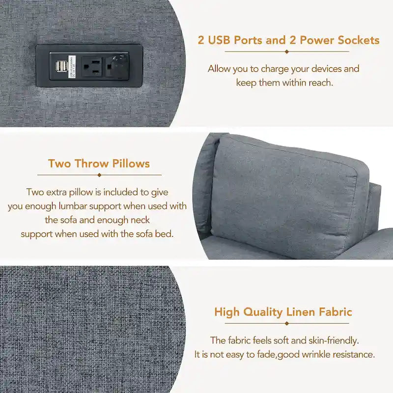Schlafsofa, Ecksofa in L-Form mit Stauraum-Ottomane und verstecktem Armlehnen-Stauraum sowie USB-Ladefunktion für Wohnzimmer Ap