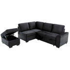 Schlafsofa, Ecksofa in L-Form mit Stauraum-Ottomane und verstecktem Armlehnen-Stauraum sowie USB-Ladefunktion für Wohnzimmer Ap