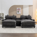 112.6 Sektionssofa Chenille-Polstersofa mit zwei abnehmbaren Ottomanen, zwei USB-Anschlüssen, zwei Getränkehaltern und großer Aufbewahrungsbox