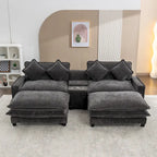 112.6 Sektionssofa Chenille-Polstersofa mit zwei abnehmbaren Ottomanen, zwei USB-Anschlüssen, zwei Getränkehaltern und großer Aufbewahrungsbox