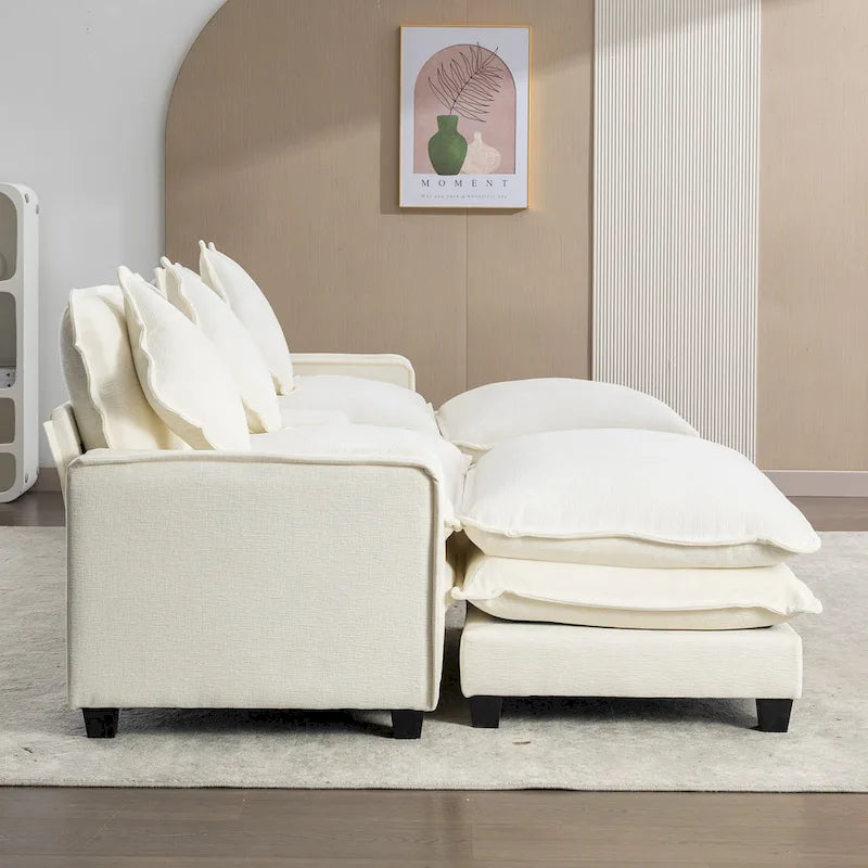 112.6 Sektionssofa Chenille-Polstersofa mit zwei abnehmbaren Ottomanen, zwei USB-Anschlüssen, zwei Getränkehaltern und großer Aufbewahrungsbox
