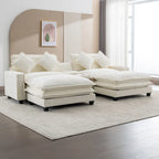 112.6 Sektionssofa Chenille-Polstersofa mit zwei abnehmbaren Ottomanen, zwei USB-Anschlüssen, zwei Getränkehaltern und großer Aufbewahrungsbox