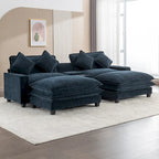 112.6 Sektionssofa Chenille-Polstersofa mit zwei abnehmbaren Ottomanen, zwei USB-Anschlüssen, zwei Getränkehaltern und großer Aufbewahrungsbox