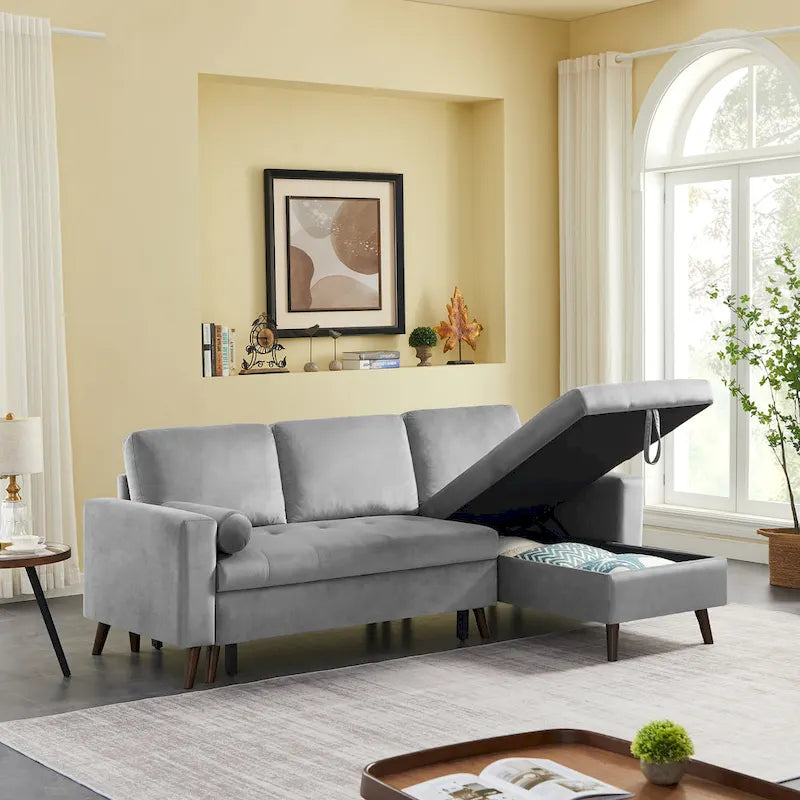 88 Umbaubares Ausziehsofa, Sektional-Schlafsofa mit Stauraum, Eckschlafsofa mit Stauraum-Recamiere links/rechts montierbar