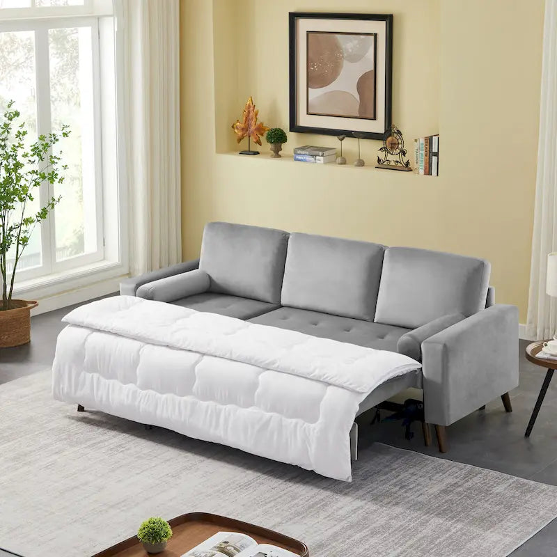 88 Umbaubares Ausziehsofa, Sektional-Schlafsofa mit Stauraum, Eckschlafsofa mit Stauraum-Recamiere links/rechts montierbar