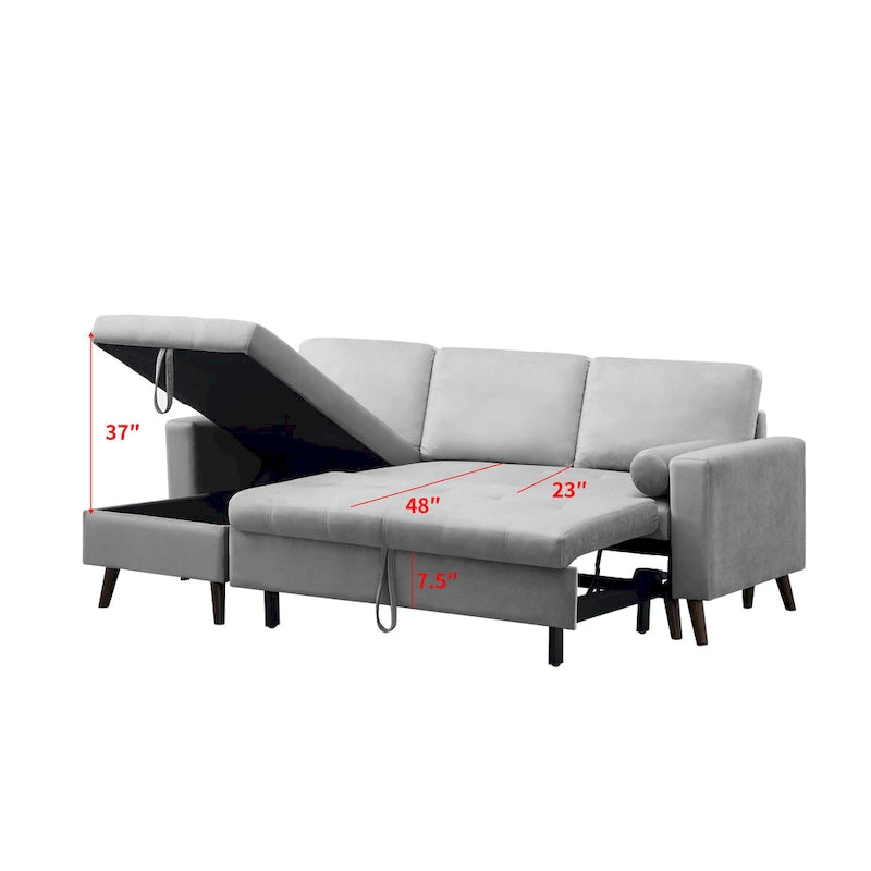 88 Umbaubares Ausziehsofa, Sektional-Schlafsofa mit Stauraum, Eckschlafsofa mit Stauraum-Recamiere links/rechts montierbar