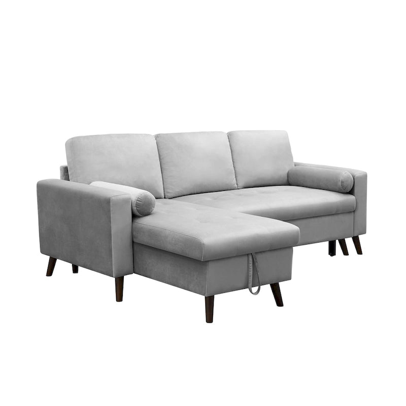 88 Umbaubares Ausziehsofa, Sektional-Schlafsofa mit Stauraum, Eckschlafsofa mit Stauraum-Recamiere links/rechts montierbar