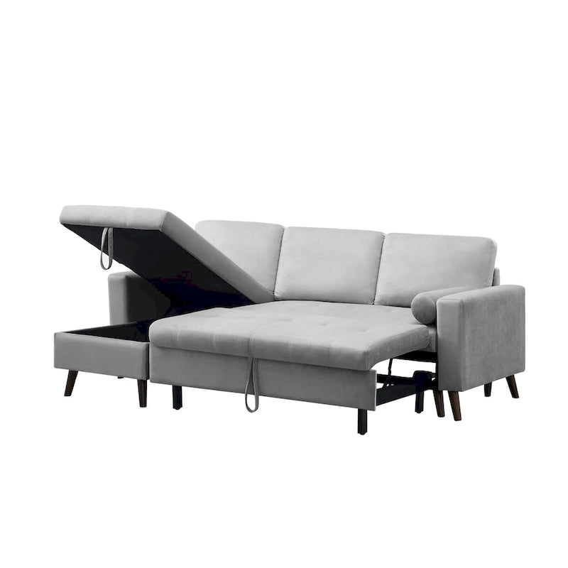 88 Umbaubares Ausziehsofa, Sektional-Schlafsofa mit Stauraum, Eckschlafsofa mit Stauraum-Recamiere links/rechts montierbar