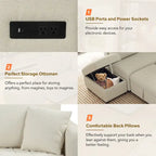82.6 Eckschlafsofa in L-Form mit zwei USB-Anschlüssen, zwei Steckdosen und einem beweglichen Stauraum-Ottoman, Beige