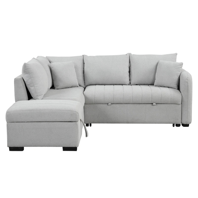 82.6 Eckschlafsofa in L-Form mit zwei USB-Anschlüssen, zwei Steckdosen und einem beweglichen Stauraum-Ottoman, Beige