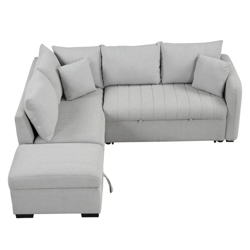 82.6 Eckschlafsofa in L-Form mit zwei USB-Anschlüssen, zwei Steckdosen und einem beweglichen Stauraum-Ottoman, Beige
