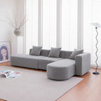 Modernes L-förmiges Bouclé-Sofa mit geschwungener Sitzfläche (rechtsseitig ausgerichtet)