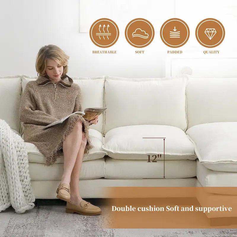 [VIDEO zur Verfügung gestellt][Neu]118*55 Modernes L-förmiges Chenille-Wolkensofa mit doppelten Sitzkissen, 5-Sitzer Polstermöbel für den Innenbereich,S