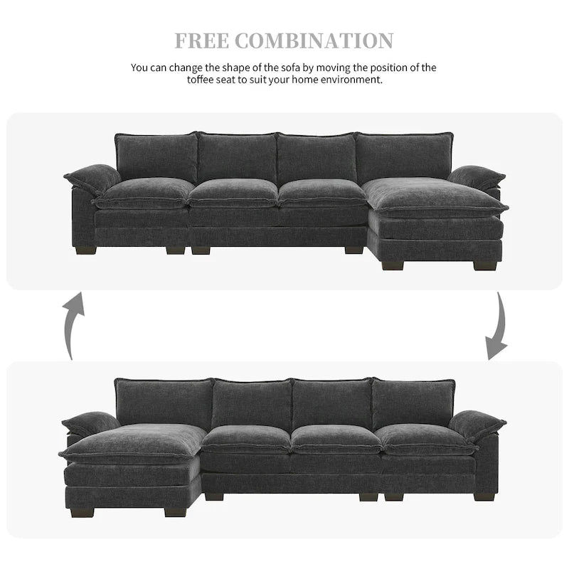 [VIDEO zur Verfügung gestellt][Neu]118*55 Modernes L-förmiges Chenille-Wolkensofa mit doppelten Sitzkissen, 5-Sitzer Polstermöbel für den Innenbereich,S