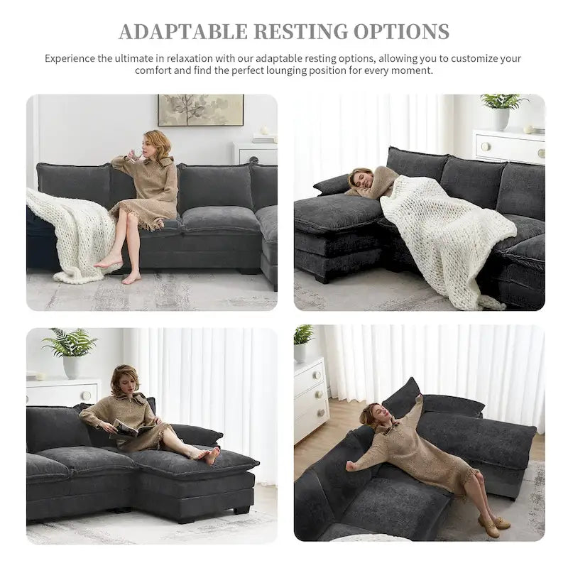 [VIDEO zur Verfügung gestellt][Neu]118*55 Modernes L-förmiges Chenille-Wolkensofa mit doppelten Sitzkissen, 5-Sitzer Polstermöbel für den Innenbereich,S