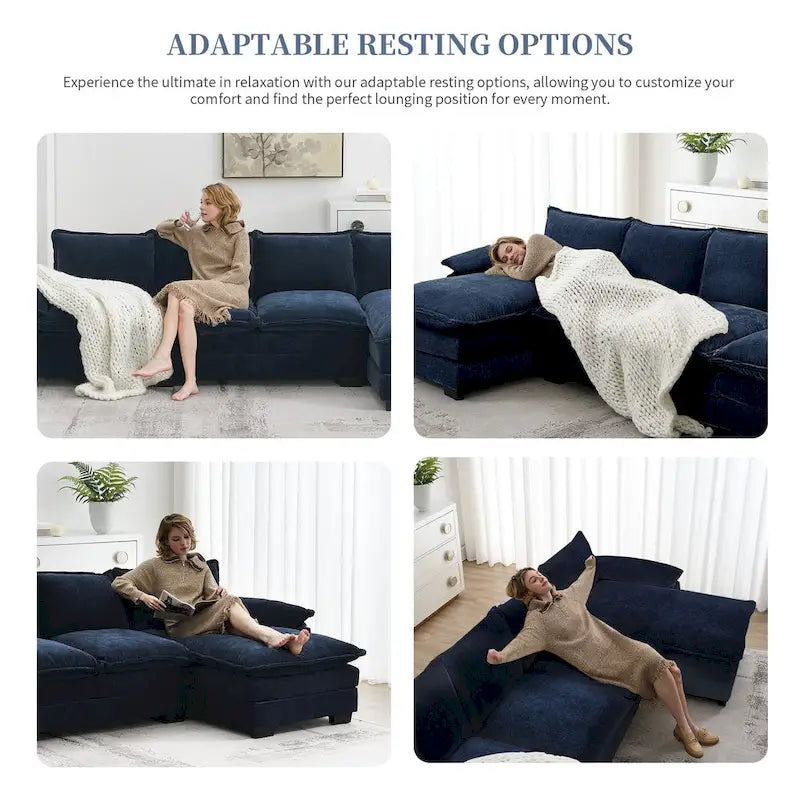 [VIDEO zur Verfügung gestellt][Neu]118*55 Modernes L-förmiges Chenille-Wolkensofa mit doppelten Sitzkissen, 5-Sitzer Polstermöbel für den Innenbereich,S
