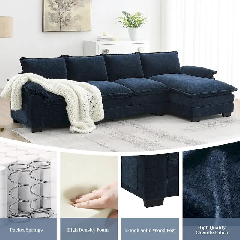 [VIDEO zur Verfügung gestellt][Neu]118*55 Modernes L-förmiges Chenille-Wolkensofa mit doppelten Sitzkissen, 5-Sitzer Polstermöbel für den Innenbereich,S