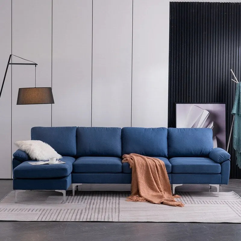 L-Shaped Fabric With Chaise Iron Feet 4 Seats Indoor Modular Sofa - 110