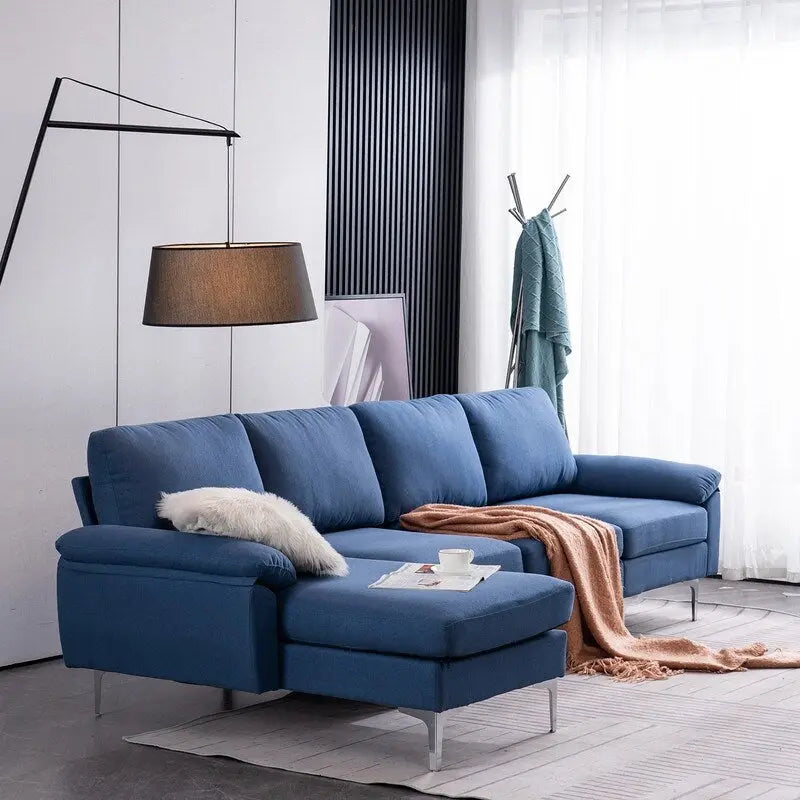 L-förmiges Stoffsofa mit Chaiselongue und Eisenfüßen, 4-Sitzer, modulares Sofa für den Innenbereich – 110