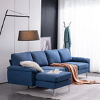 L-förmiges Stoffsofa mit Chaiselongue und Eisenfüßen, 4-Sitzer, modulares Sofa für den Innenbereich – 110