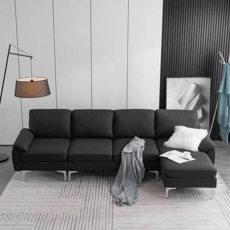 L-förmiges Stoffsofa mit Chaiselongue und Eisenfüßen, 4-Sitzer, modulares Sofa für den Innenbereich – 110
