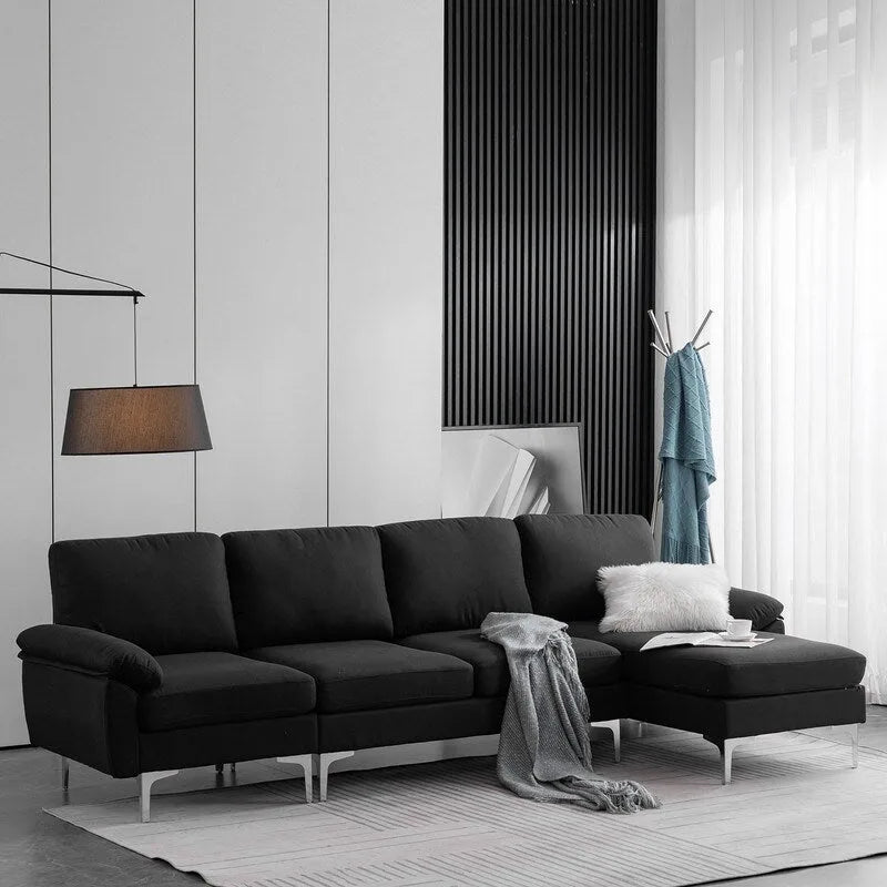 L-förmiges Stoffsofa mit Chaiselongue und Eisenfüßen, 4-Sitzer, modulares Sofa für den Innenbereich – 110