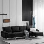 L-förmiges Stoffsofa mit Chaiselongue und Eisenfüßen, 4-Sitzer, modulares Sofa für den Innenbereich – 110