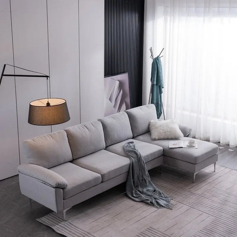 L-förmiges Stoffsofa mit Chaiselongue und Eisenfüßen, 4-Sitzer, modulares Sofa für den Innenbereich – 110