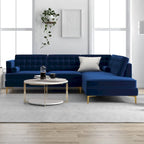 Caterine Marineblaue Samt-Eckcouch, getuftet, modern, für das Wohnzimmer