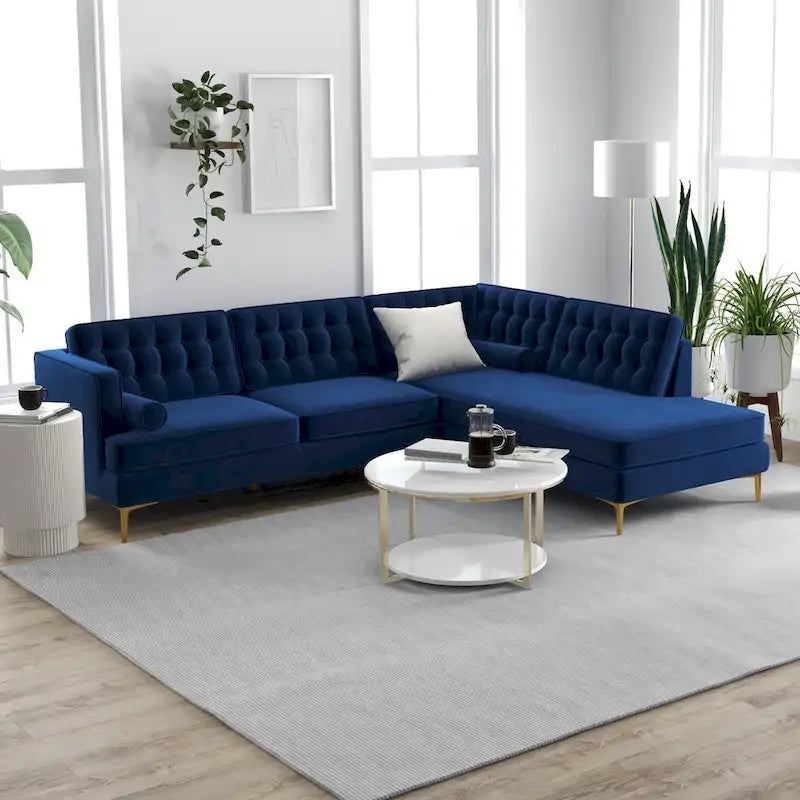 Caterine Marineblaue Samt-Eckcouch, getuftet, modern, für das Wohnzimmer