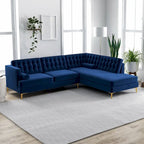 Caterine Marineblaue Samt-Eckcouch, getuftet, modern, für das Wohnzimmer