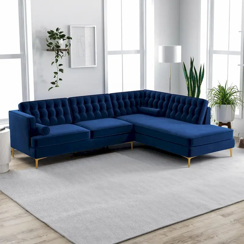 Caterine Marineblaue Samt-Eckcouch, getuftet, modern, für das Wohnzimmer