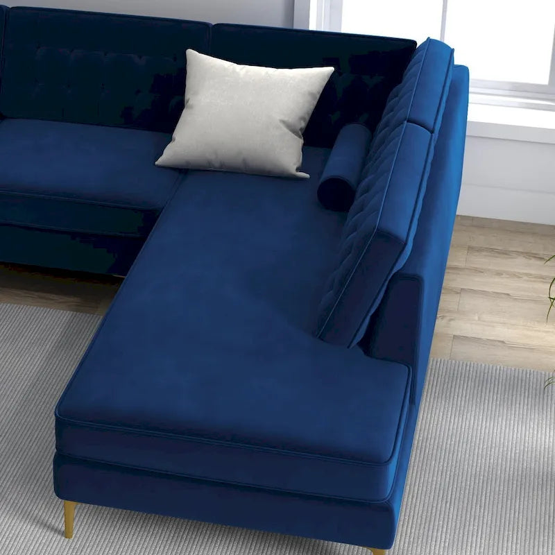 Caterine Marineblaue Samt-Eckcouch, getuftet, modern, für das Wohnzimmer
