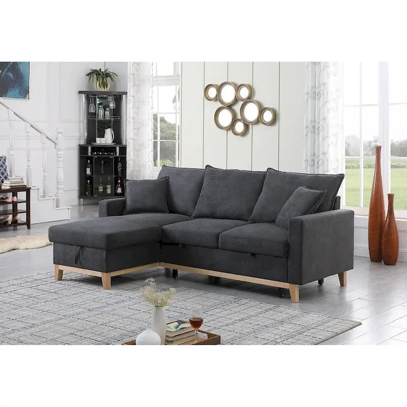 Wende-Schlafsofa mit Stauraum-Recamiere, Dunkelgrau